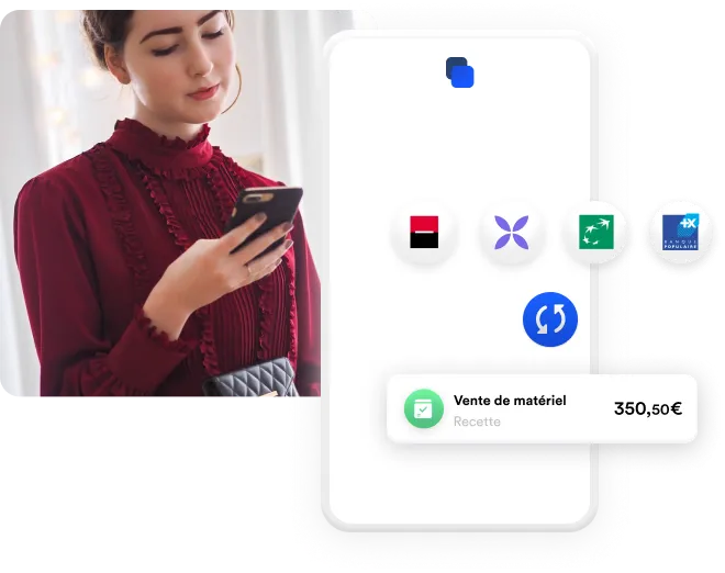 Visuel d'une cliente entrain de piloter la comptabilité de son entreprise sur son téléphone grâce à l'application Comptalib